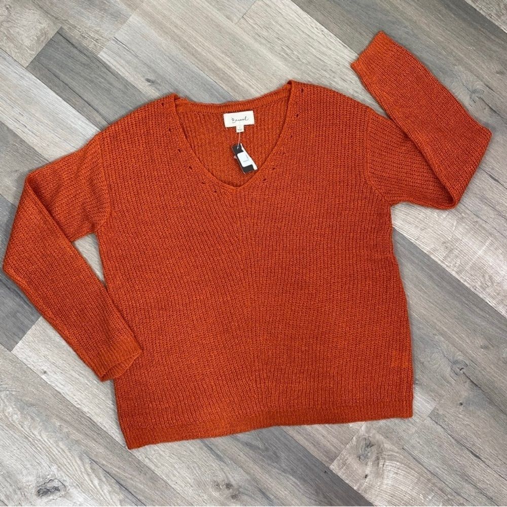 Beceel Lightweight‎ V-neck Long Sleeve Sweater Orange Small
